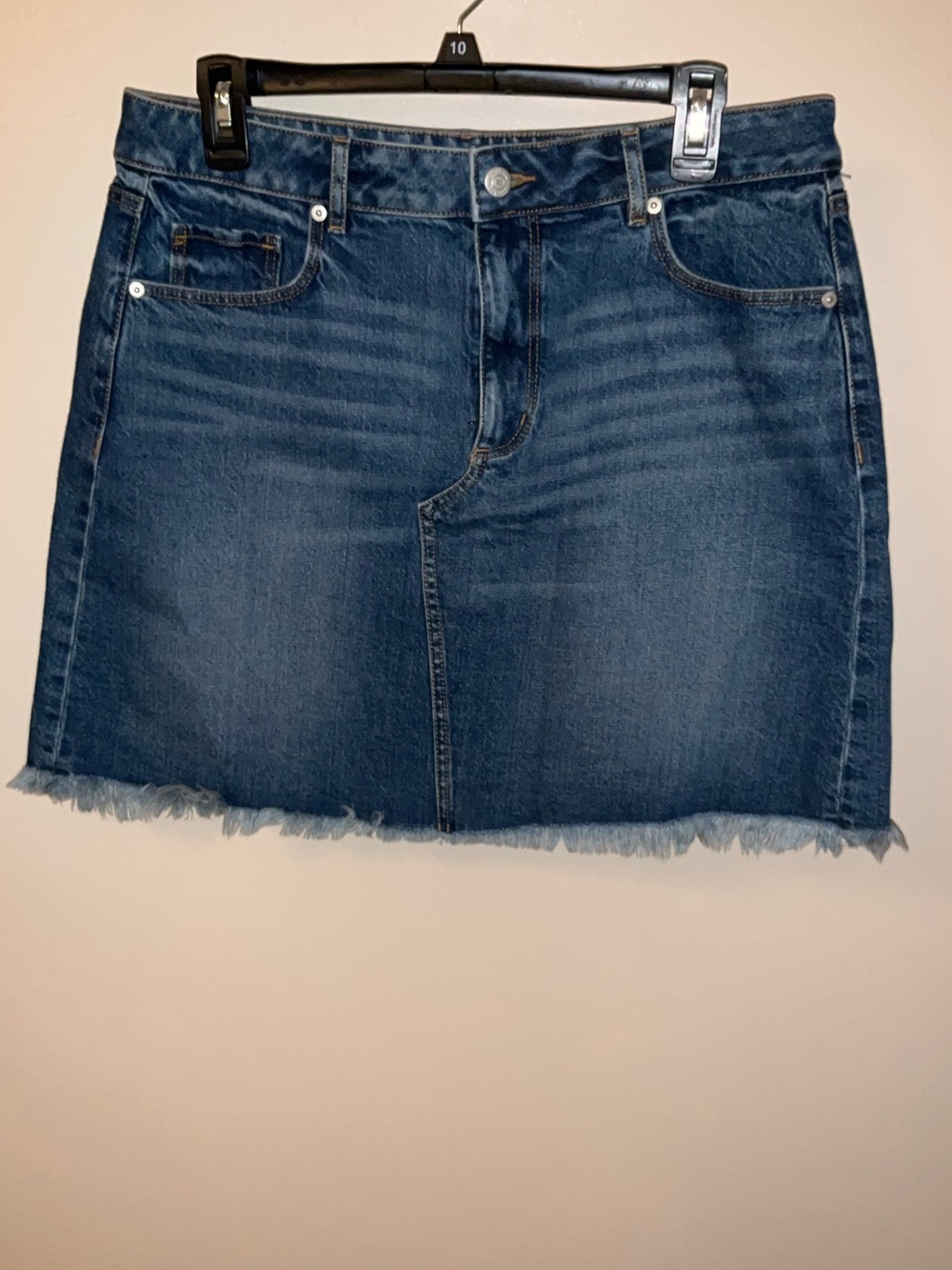 LOFT Blue Denim Mini Skirt with Frayed Hem